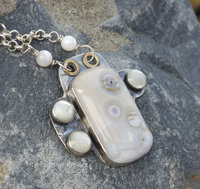 Ocean Jasper and mother of pearl necklace in sterling silver