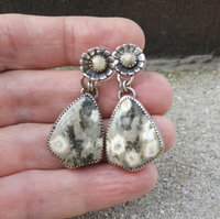 White and Green Ocean Jasper Earrings