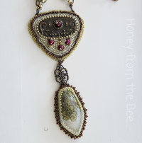 Mixed Media necklace in brass, white, and green