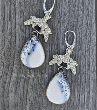 Winter statement earrings feature vintage rhinestones and dendritic opal set in sterling silver