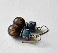 Boho style earrings in teal and brown