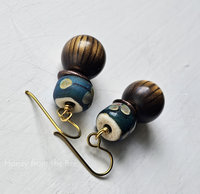 Teal Lampwork earrings with wood bead
