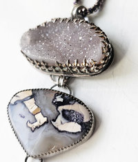 Grey druzy and picture Tiffany stone necklace set in sterling silver