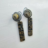 Artisan earrings in grey blue with sand tones 