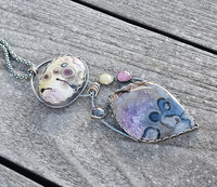 Pseudomorph Agate necklace with art glass and sapphires in blue, purple, pink and yellow