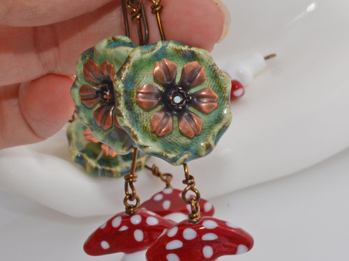 Mushroom Earrings, copyright Honey from the Bee