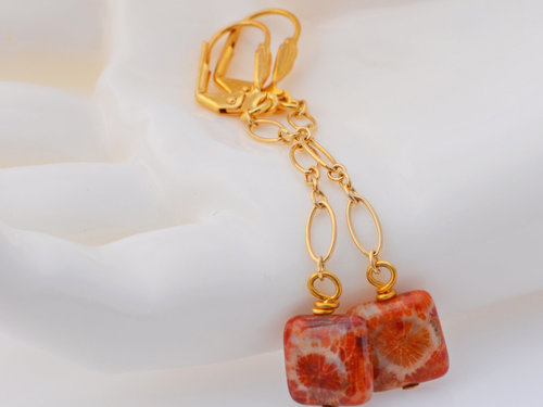 Coral Agate Earrings, copyright Honey from the Bee