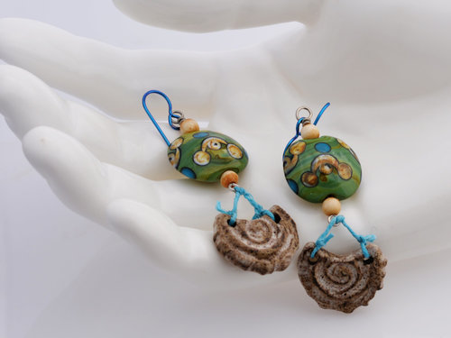 Green and White Artisan Earrings, copyright Honey from the Bee