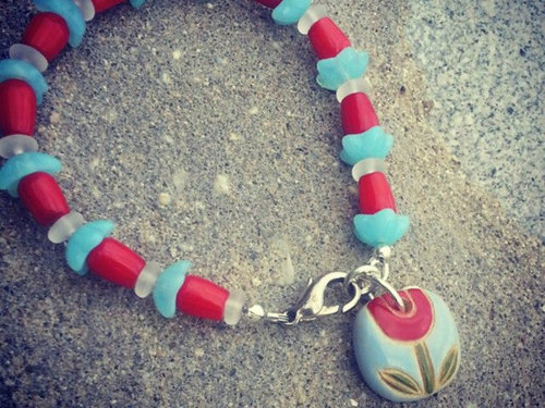 Red Tulip bracelet, copyright Honey from the Bee