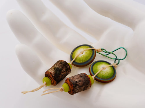 Lime Green and Wood Earrings, copyright Honey from the Bee