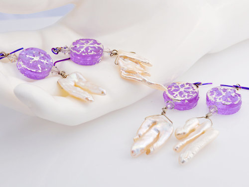 Lavender and White Winter Earrings, copyright Honey from the Bee
