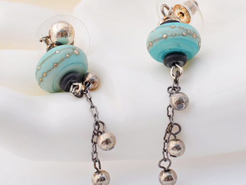 Aqua lampwork Artisan Earrings, copyright Honey from the Bee