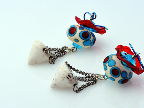 Circus inspired artisan earrings, copyright Honey from the Bee
