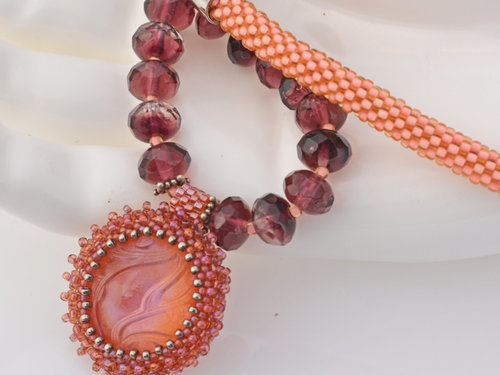 Peach and Purple Artisan Necklace, copyright Honey from the Bee