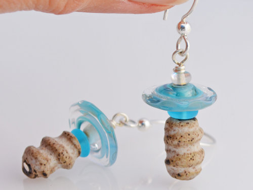 Artisan Earrings in baby blue and white, copyright Honey from the Bee
