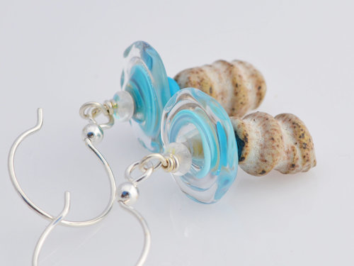 Boho Artisan Earrings in blue and white, copyright Honey from the Bee