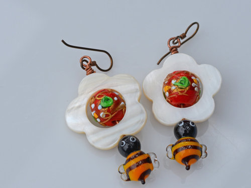 Garden Earrings with bees, copyright Honey from the Bee
