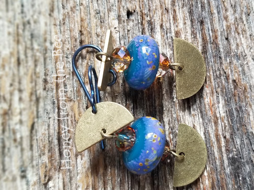 Blue, gold and copper earrings