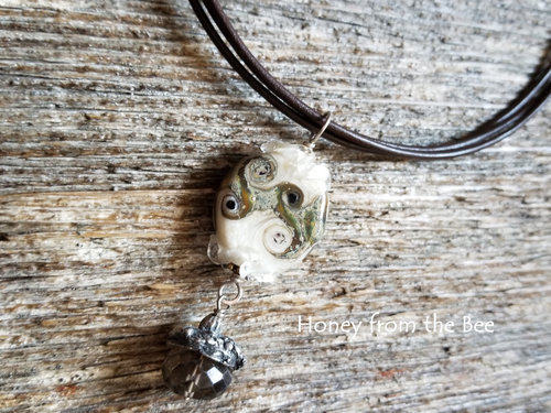 Lampwork pendant with Smokey Quartz and fine silver acorn dangle