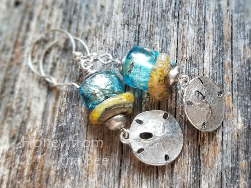 Aqua and yellow lampwork earrings