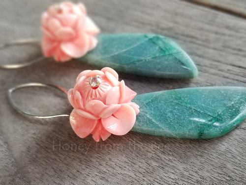 Coral and green earrings