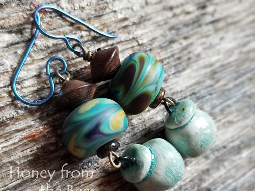 Aqua and brown earrings