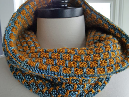 Blue and Yellow knitted cowl