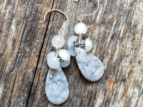 Grey orbicular rhyolite earrings