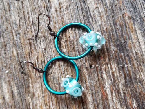 aqua and white lampwork earrings