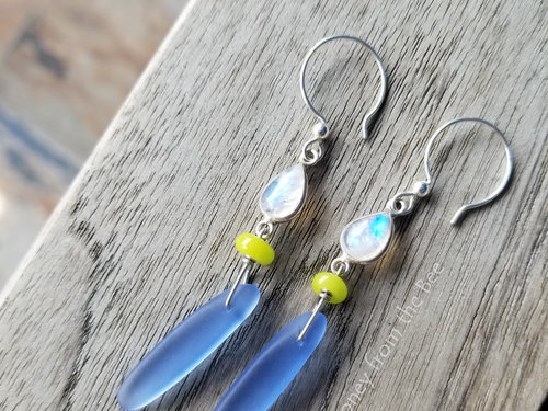 blue and lime green earrings