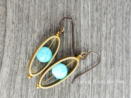 Aqua and gold earrings