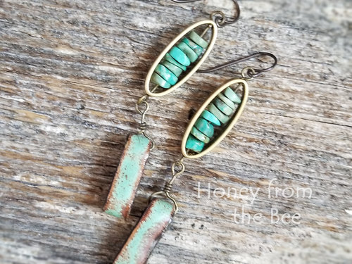 Turquoise and brass earrings