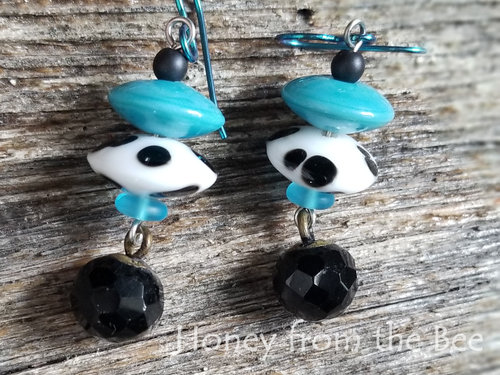 Aqua and black lampwork earrings