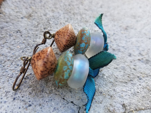 Teal lampwork earrings