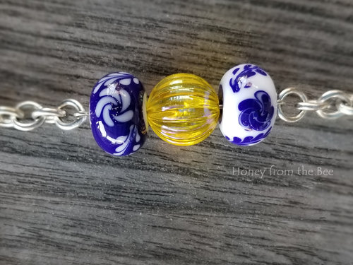 Blue and white lampwork necklace