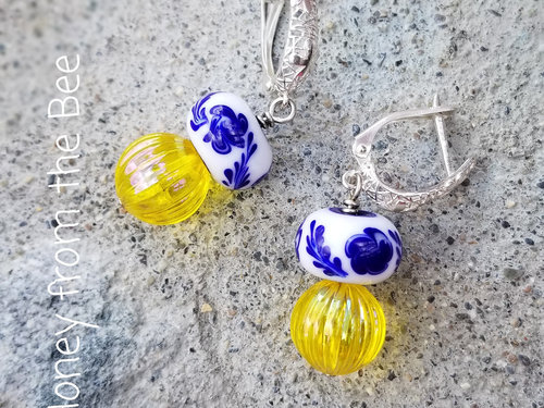 Blue flower earrings