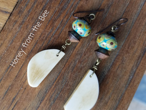 Brown and Teal dangle earrings