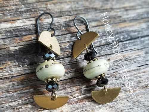 Gold and black lampwork earrings