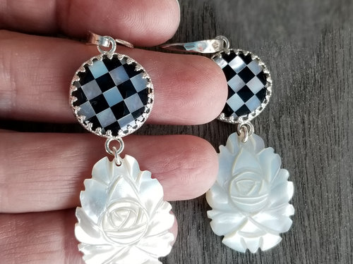 black and white evening earrings