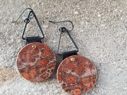 Red, orange and black artisan earrings