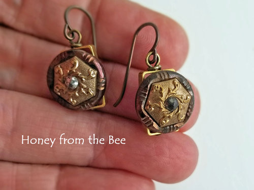 Antique steel cut button earrings