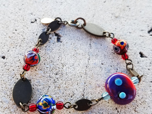 Blue and red bead bracelet
