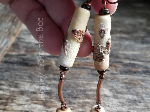 Rustic cream and copper earrings