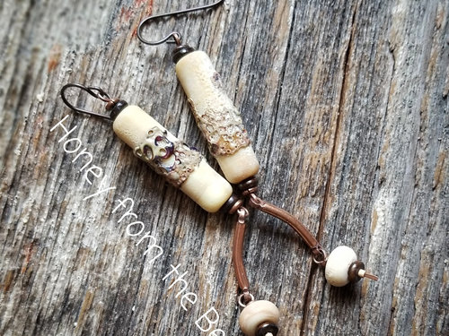 Long rustic lampwork earrings