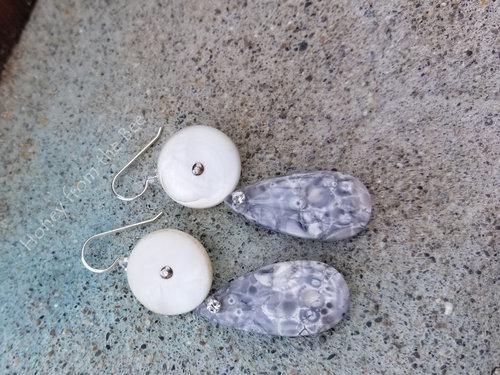 Grey and White artisan earrings