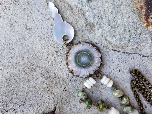 Stalactite slice necklace makes for a one of a kind jewelry item