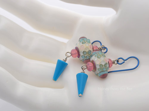 Pink and Blue Lampwork earrings