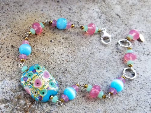 Aqua and pink artisan bracelet