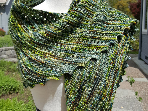 Hand knit green shawl