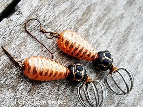 Copper toned, black and steel Earrings